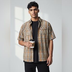 Levi’s Brown and orange Plaid Short Sleeve Shirt Western style